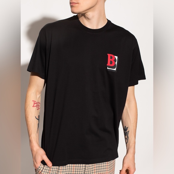 EUC Men’s Oversized Burberry 3D Logo Print Tee 100% Cotton In Black/White/Red - Picture 6 of 16